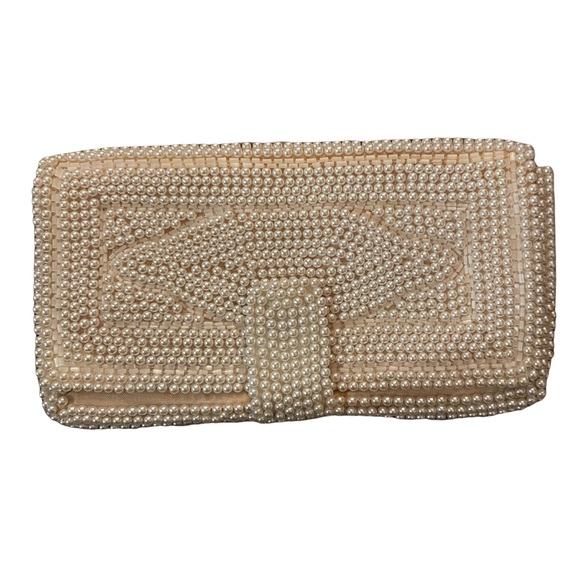 Vintage Handbags - Vintage Bon Soir 1950's Beaded Pearl Clutch Bag Purse